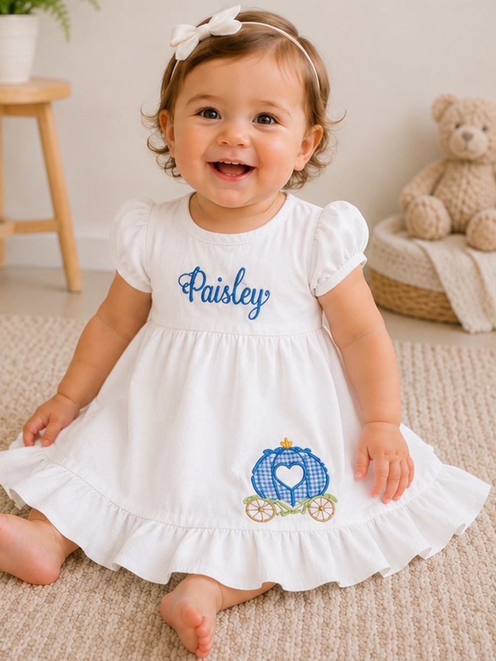 “Paisley Dress with Cinderella Carriage Embroidery